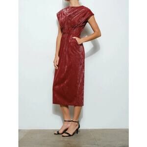 NWT Ina Faux Leather Structured Draping Midi Dress Burgundy Size Medium